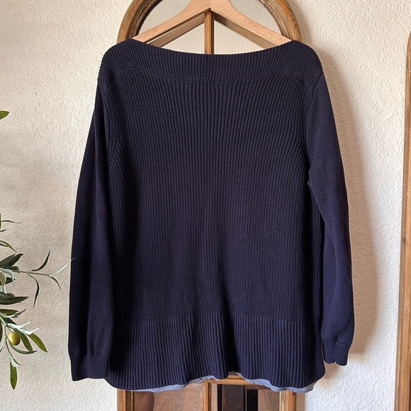 Tommy Hilfiger Navy Sweater with Layered Shirt Hem – Women’s XL - Picture 2 of 9
